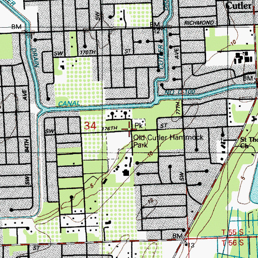 Topographic Map of Old Cutler Hammock Park, FL