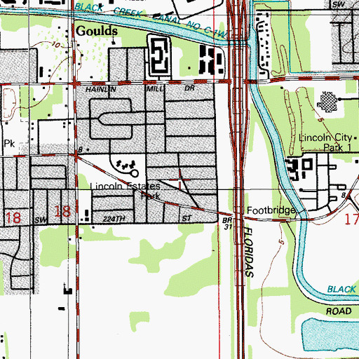 Topographic Map of Lincoln Estates Park, FL