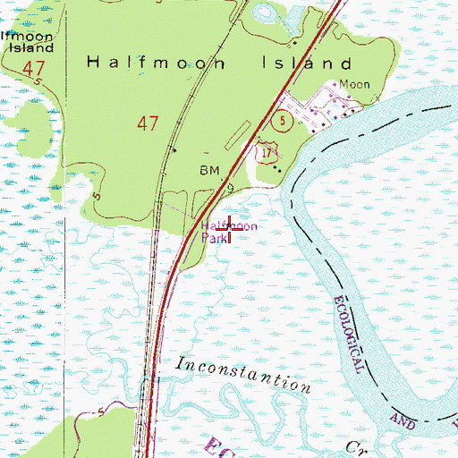 Topographic Map of Halfmoon Park, FL