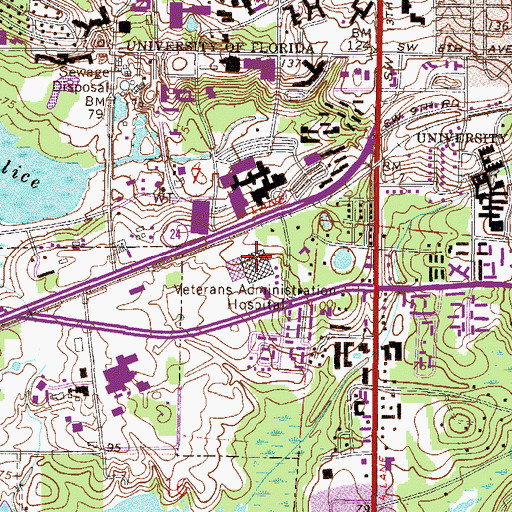 Topographic Map of Malcom Randall Veterans Affairs Medical Center, FL
