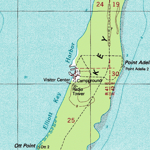 Topographic Map of Elliott Key Visitor Center, FL