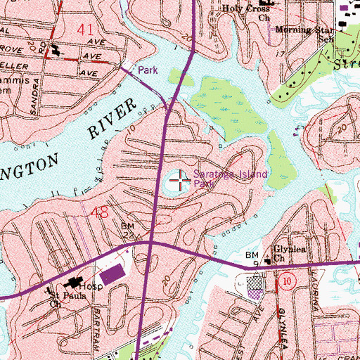 Topographic Map of Saratoga Island Park, FL
