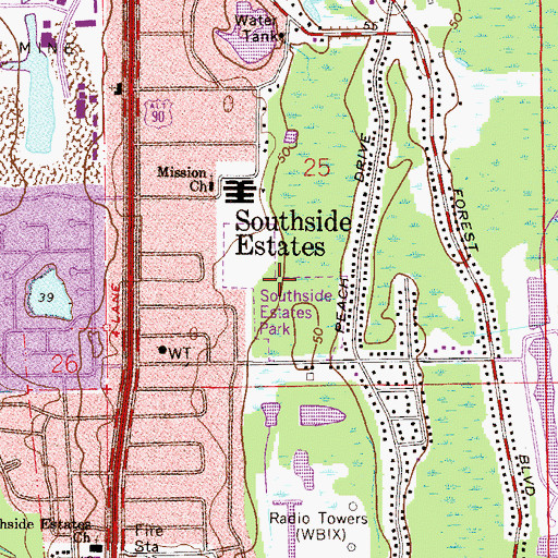 Topographic Map of Southside Estates Park, FL