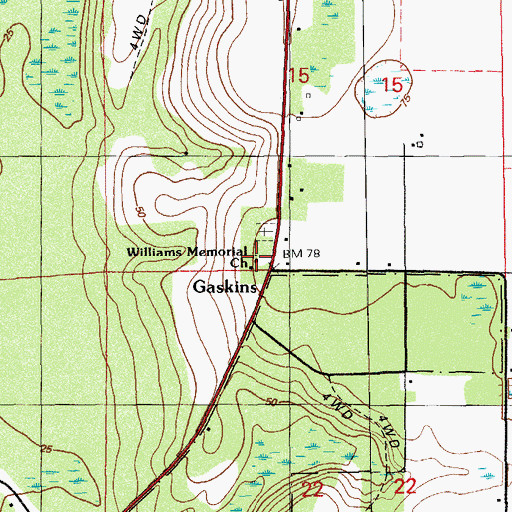 Topographic Map of Williams Memorial Church, FL