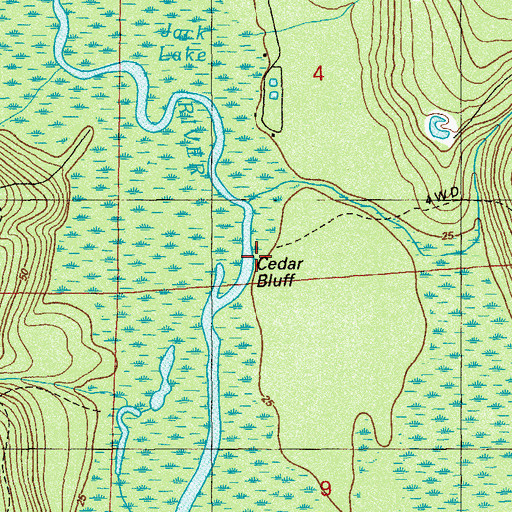 Topographic Map of Cedar Bluff, FL