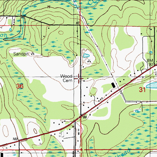 Topographic Map of Wood Cemetery, FL