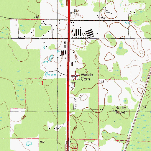 Topographic Map of Waldo Cemetery, FL