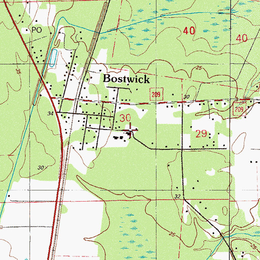 Topographic Map of Bostwick Baptist Church, FL