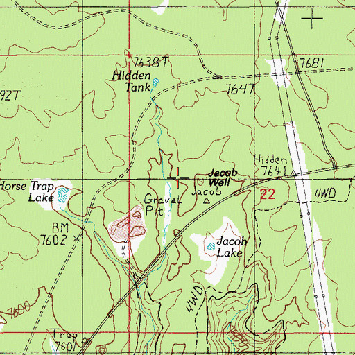 Topographic Map of Jacob Well, AZ