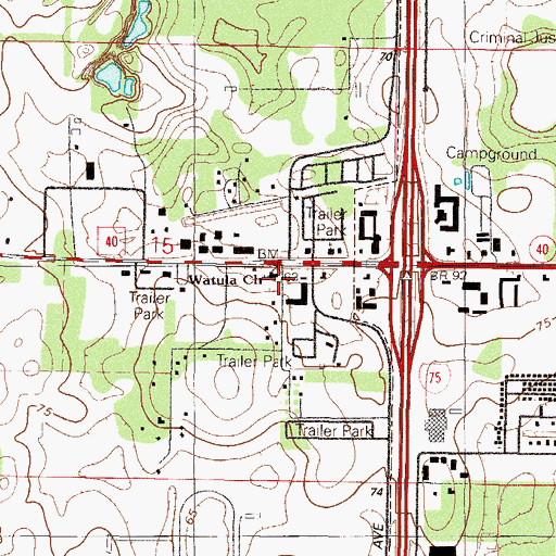 Topographic Map of Watula Church, FL