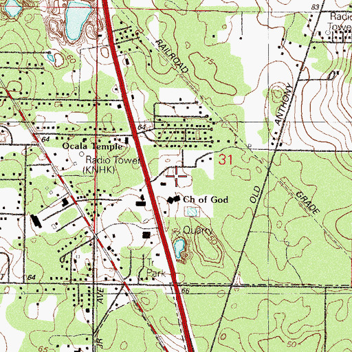 Topographic Map of Ocala Church of God, FL