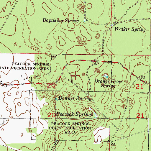 Topographic Map of Peacock Springs State Park, FL