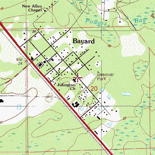 Topographic Map of Julington Baptist Church, FL