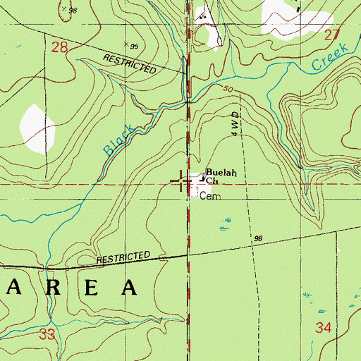 Topographic Map of Beulah Missionary Church, FL