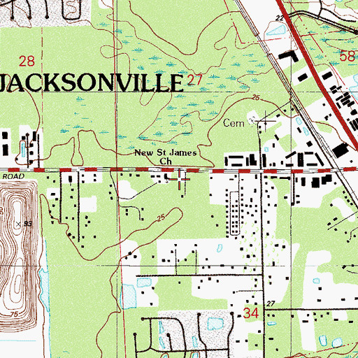 Topographic Map of New Saint James Church, FL