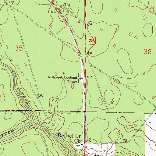 Topographic Map of Millcreek Tower, FL