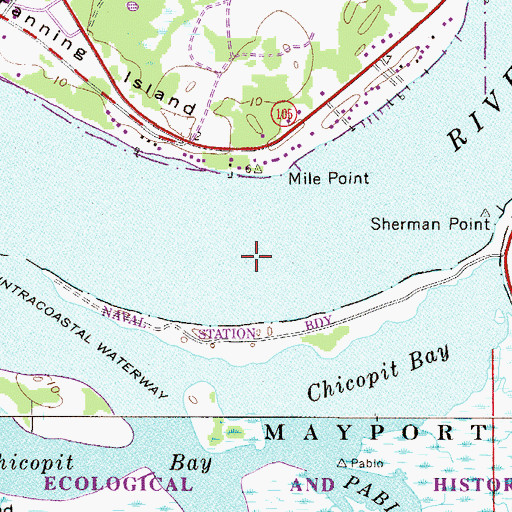 Topographic Map of Mile Point Lower Range and Turn, FL