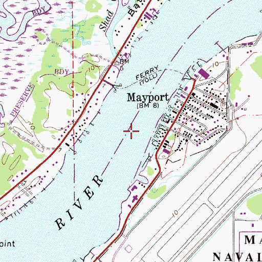 Topographic Map of Mayport Cut Range, FL