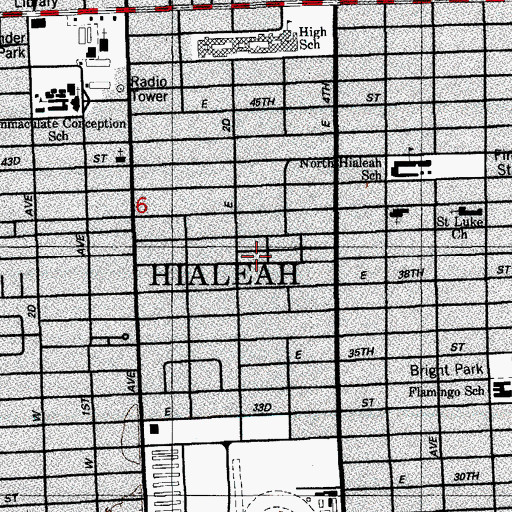Topographic Map of Hialeah, FL
