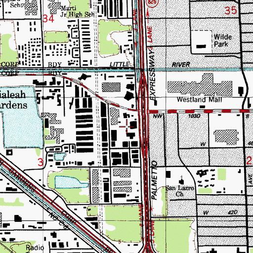 Topographic Map of Hialeah Gardens, FL