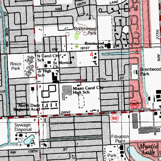 Topographic Map of North Dade Bible Church, FL