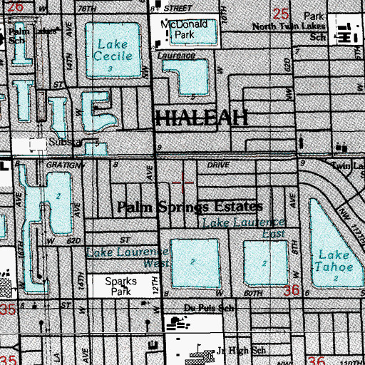 Topographic Map of Palm Springs Estates, FL