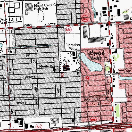 Topographic Map of Myrtle Grove K - 8 Center, FL