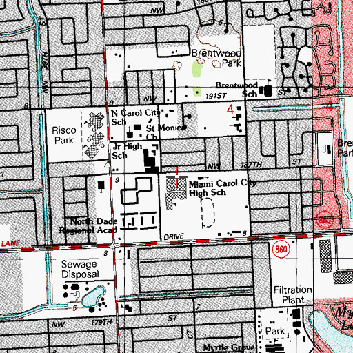 Topographic Map of Miami Carol City Senior High, FL