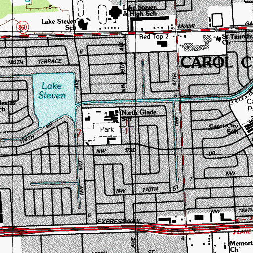 Topographic Map of New Life Baptist Church of Carol City, FL