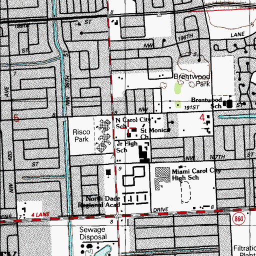 Topographic Map of Saint Monica Catholic Elementary School, FL