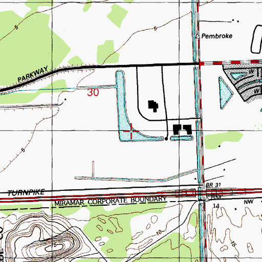 Topographic Map of Miramar Country Club, FL