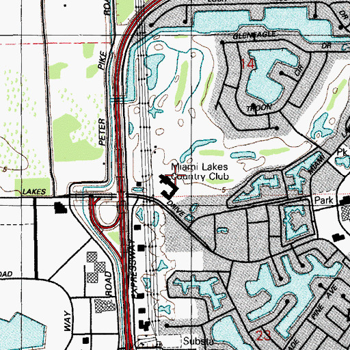 Topographic Map of Miami Lakes Country Club, FL