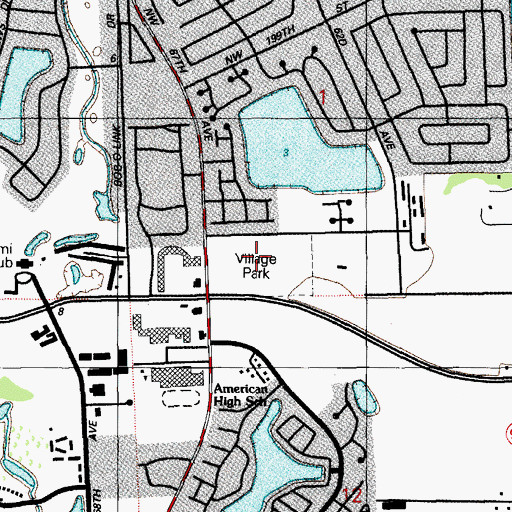 Topographic Map of Village Park, FL