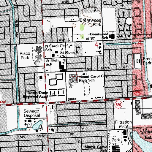 Topographic Map of Miami Coral City High School, FL
