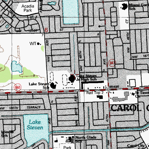 Topographic Map of Lake Steven Junior High School, FL
