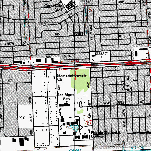 Topographic Map of Memorial Temple, FL