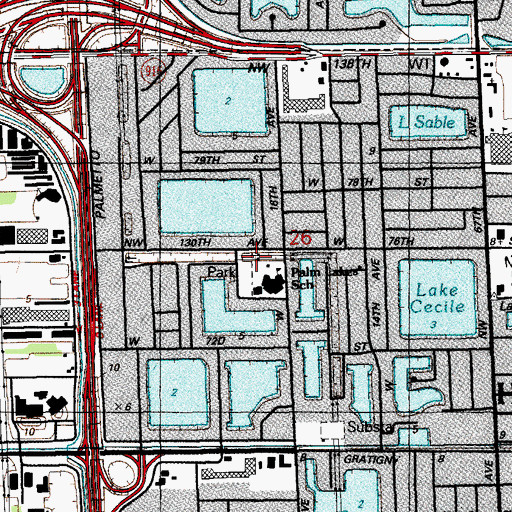 Topographic Map of Palm Lakes Park, FL
