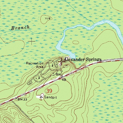 Topographic Map of Alexander Springs, FL