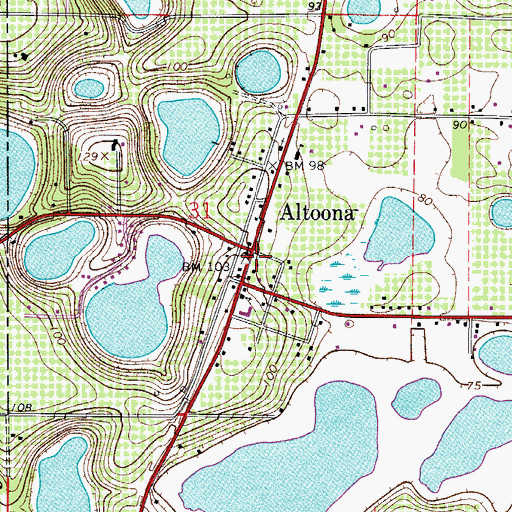 Topographic Map of Altoona, FL
