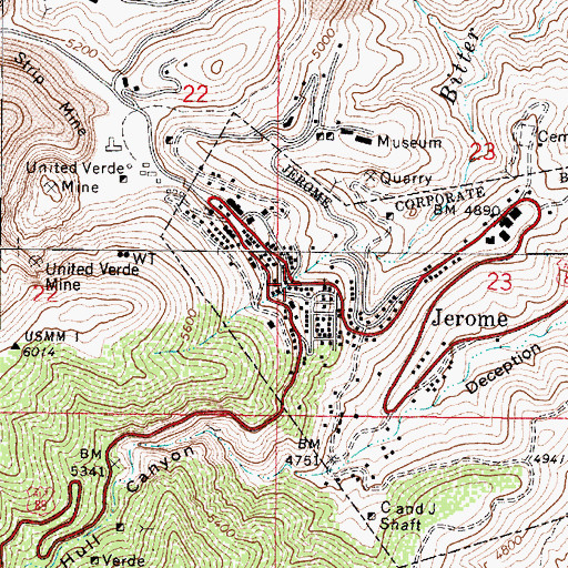 Topographic Map of Jerome, AZ