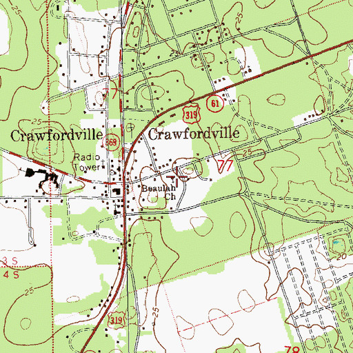 Topographic Map of Beaulah Church, FL