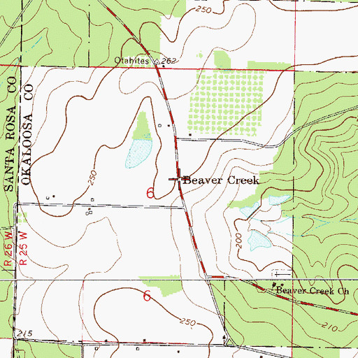 Topographic Map of Beaver Creek, FL