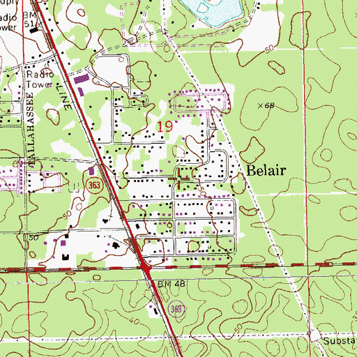 Topographic Map of Belair, FL