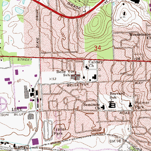 Topographic Map of Belle Vue School, FL