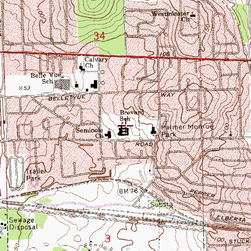 Topographic Map of Brevard School, FL