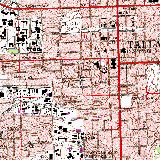 Topographic Map of Burnett Park, FL