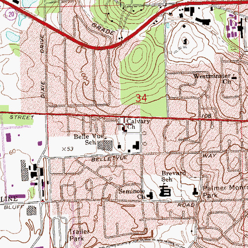 Topographic Map of Calvary Church, FL