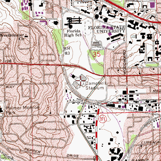 Topographic Map of Doak S. Campbell Stadium, FL