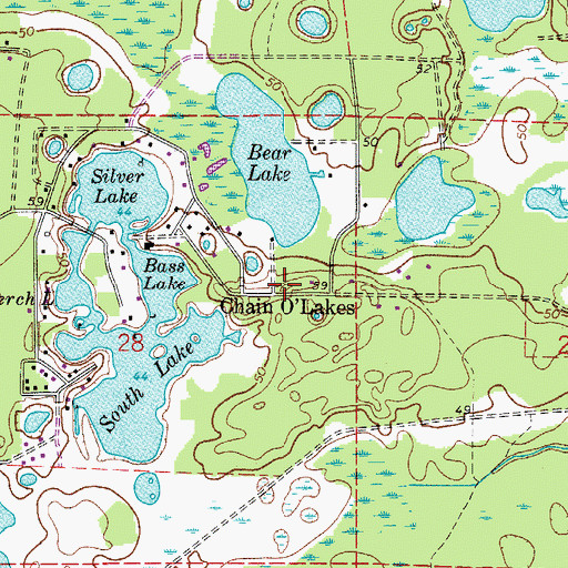 Topographic Map of Chain O'Lakes, FL