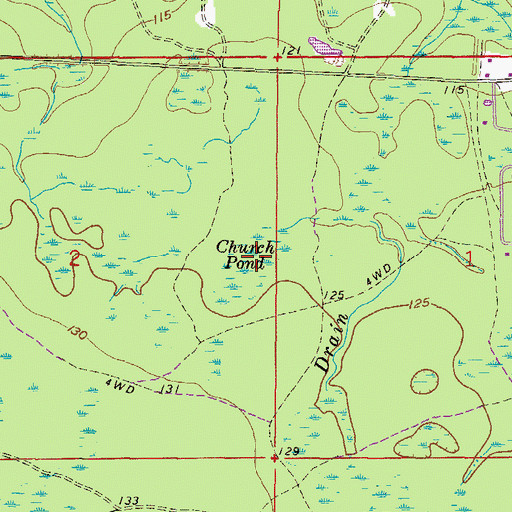 Topographic Map of Church Pond, FL